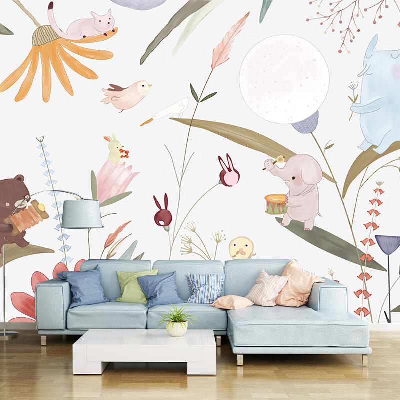 Whole Plant Wall Paper Murals for Kids Bedroom Leaves Wall Art in Blue and Yellow, Stain Resistant