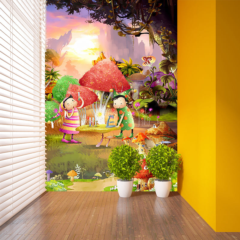 Fantasy Fairy Tale Mural Wallpaper for Baby Room Customized Wall Decor in Pink-Yellow-Green