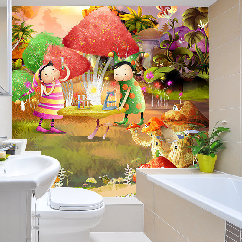 Fantasy Fairy Tale Mural Wallpaper for Baby Room Customized Wall Decor in Pink-Yellow-Green