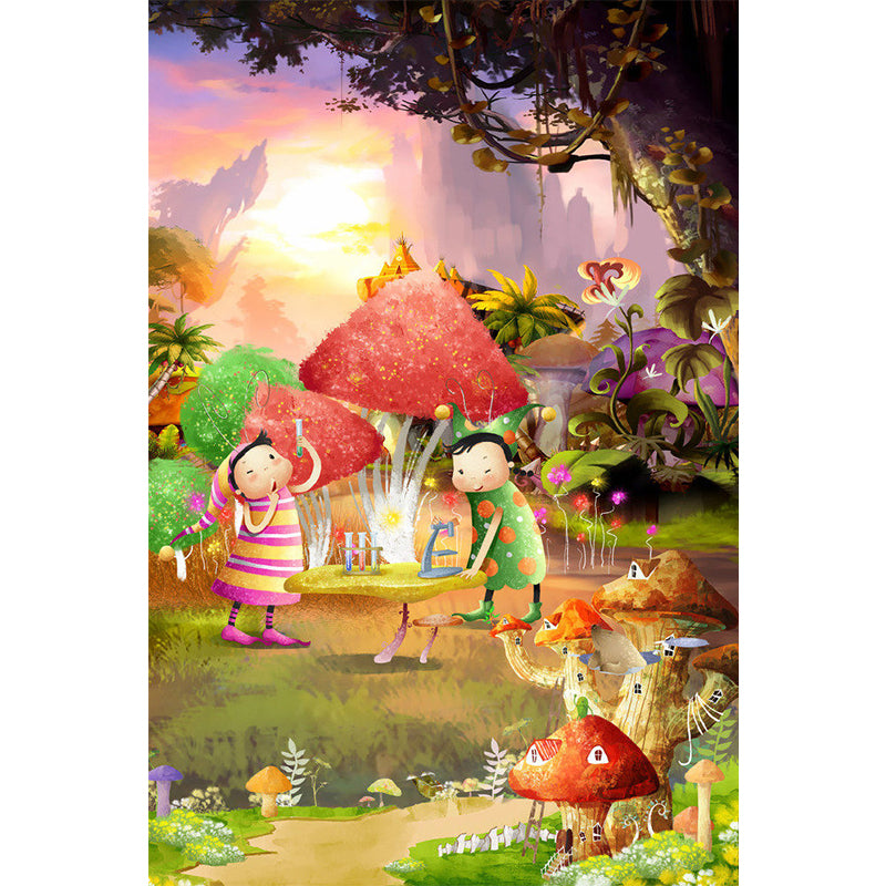 Fantasy Fairy Tale Mural Wallpaper for Baby Room Customized Wall Decor in Pink-Yellow-Green