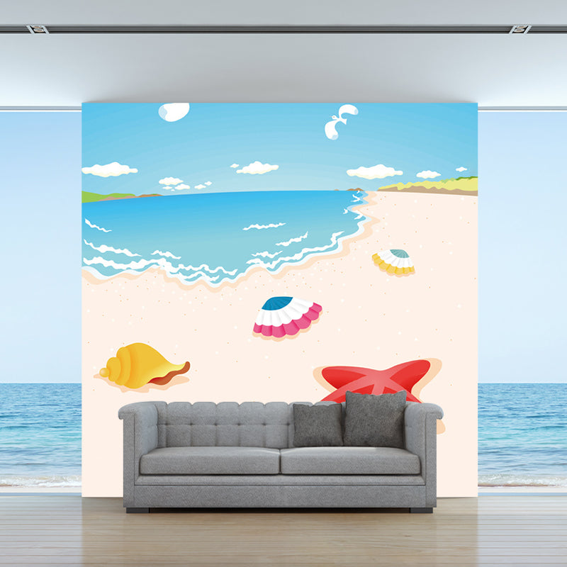 Large Coastal Painting Murals Colorful Non-Woven Wall Art for Nursery, Stain-Proof, Custom Size