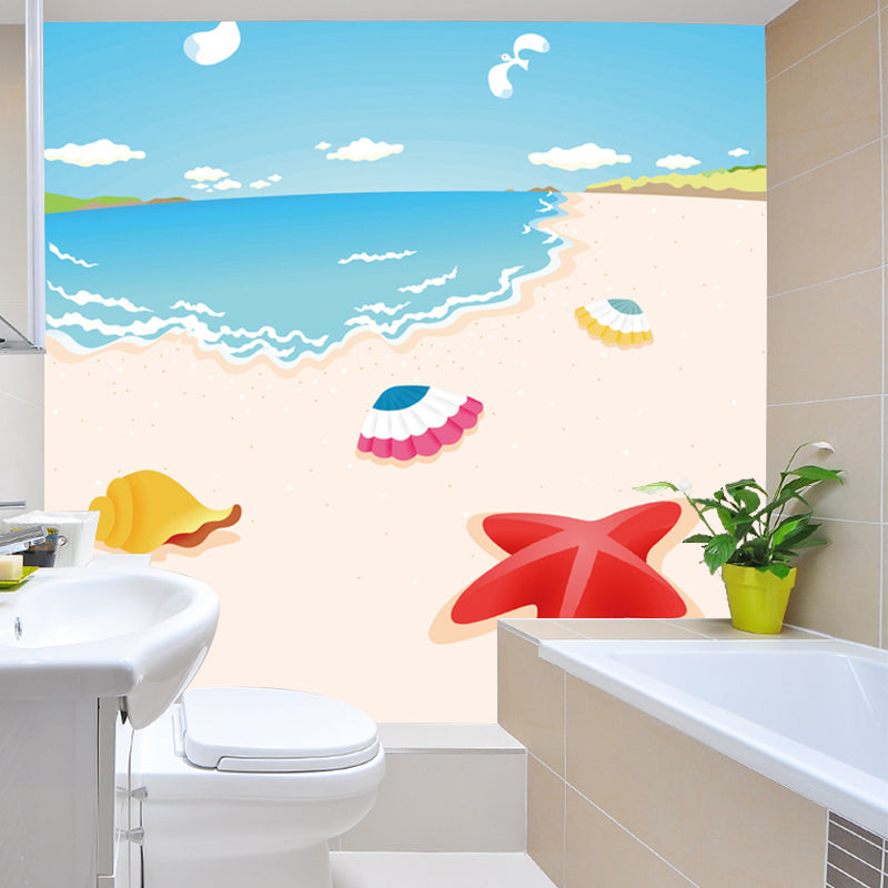 Large Coastal Painting Murals Colorful Non-Woven Wall Art for Nursery, Stain-Proof, Custom Size