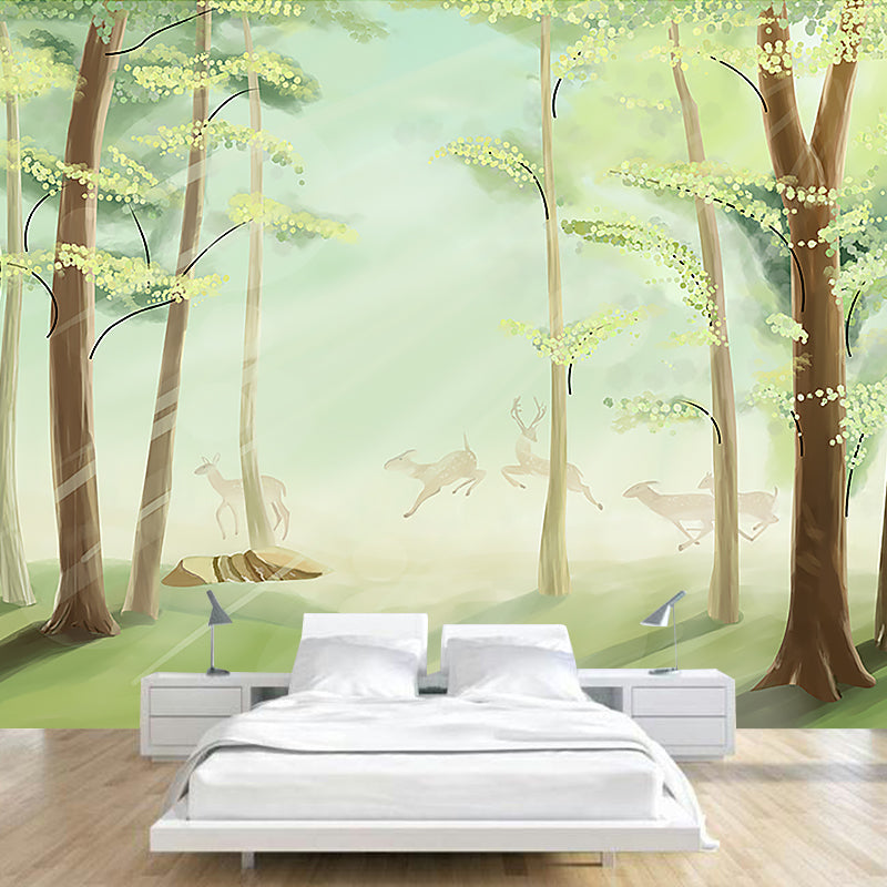 Large Forest Wall Mural Decal Green Non-Woven Fabric Wall Art, Waterproof, Custom Size