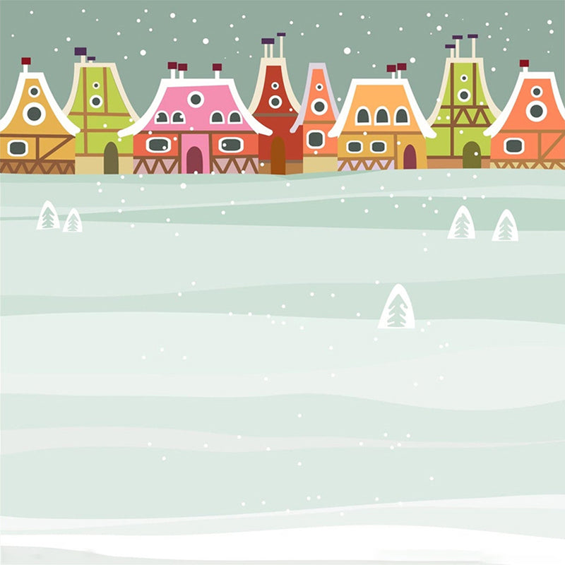 Fantasy Snowy Town Wallpaper Murals for Nursery Customized Wall Decor in Pink-Green-Grey