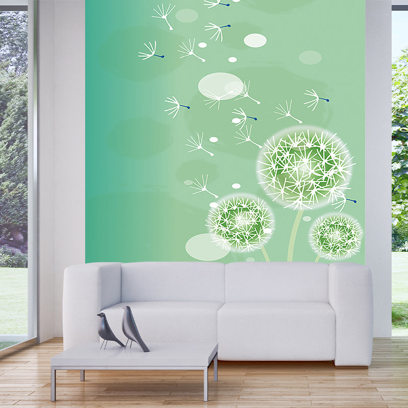 Green Childrens Art Mural Wallpaper Large Dandelion Patterned Wall Covering for Home