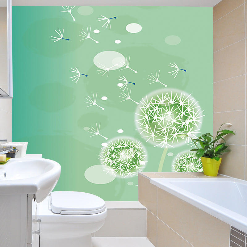 Green Childrens Art Mural Wallpaper Large Dandelion Patterned Wall Covering for Home