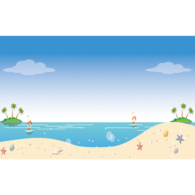 Beach Scenery Wall Mural Decal Childrens Art Smooth Wall Decor in Yellow-Blue, Non-Woven