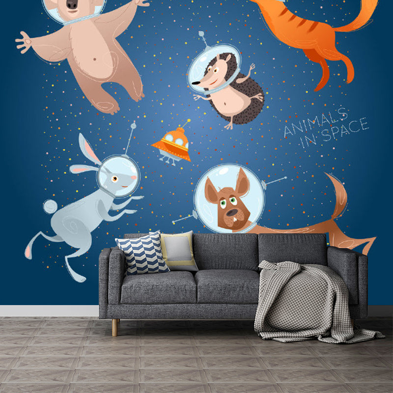 Animals in Space Murals Decal Childrens Art Waterproof Baby Bedroom Wall Decor, Full Size