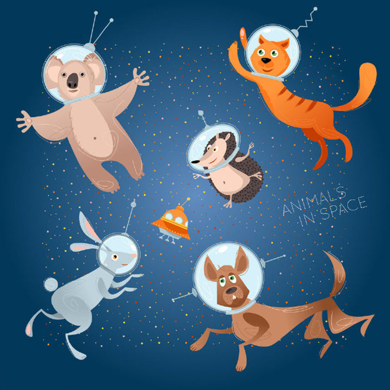 Animals in Space Murals Decal Childrens Art Waterproof Baby Bedroom Wall Decor, Full Size