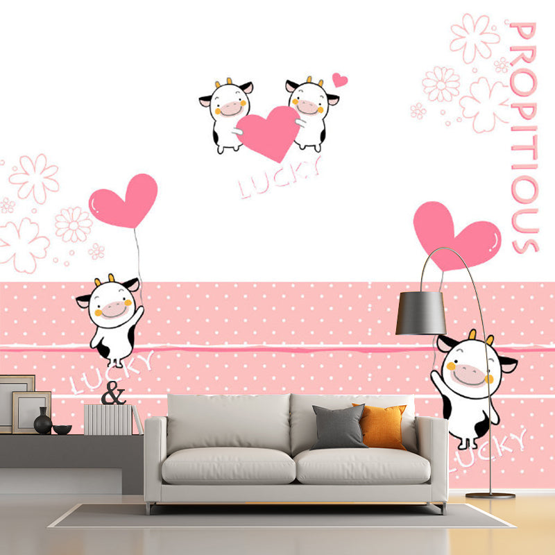 Cows and Heart Balloon Mural Decal Cartoon Waterproofing Baby Room Wall Decor, Full Size