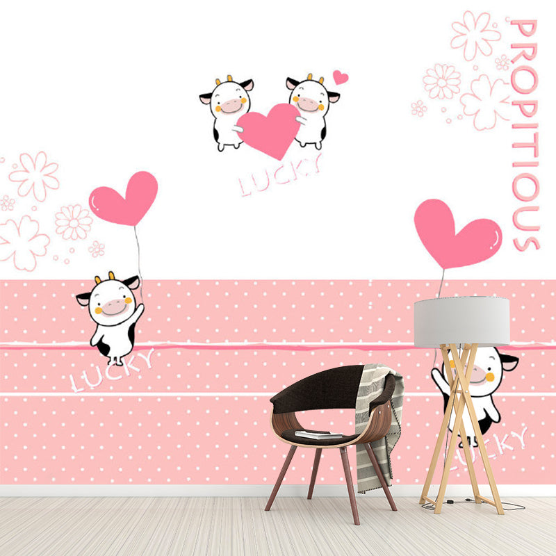 Cows and Heart Balloon Mural Decal Cartoon Waterproofing Baby Room Wall Decor, Full Size