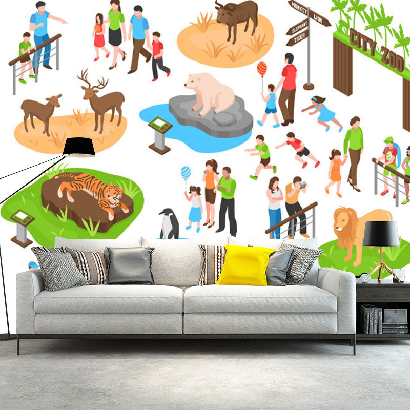 Illustration Zoo Pattern Murals for Baby Bedroom, Soft Color, Customize Size Available