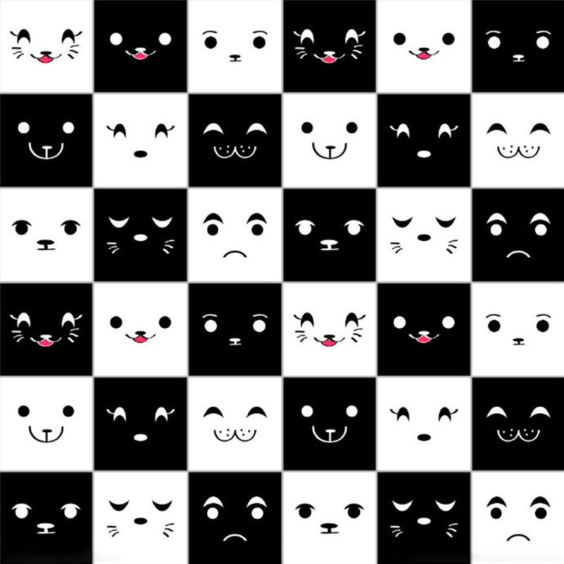 White and Black Grid Murals for Wall Expression of Animals Cartoon Eco-Friendly Wall Art