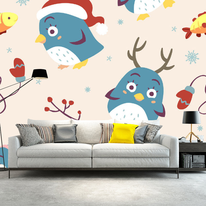 Blue and Yellow Animals Murals Wallpaper for Home Decor Cartoon Baby Room Wall Covering