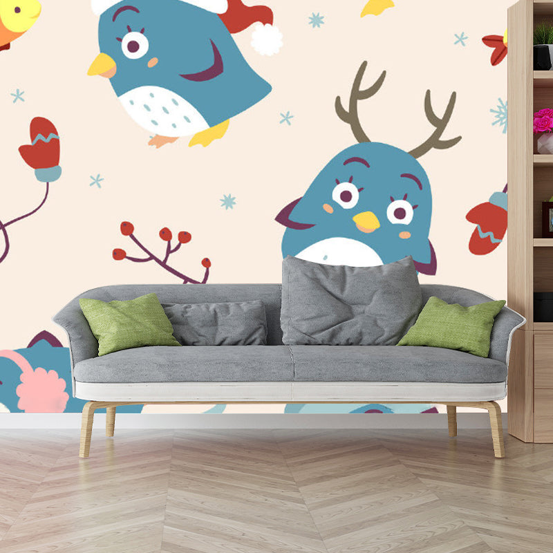 Blue and Yellow Animals Murals Wallpaper for Home Decor Cartoon Baby Room Wall Covering