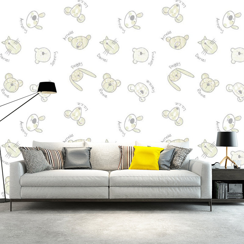 Animal Heads Wall Paper Murals Cartoon Waterproofing Kids Bedroom Wall Decor, Full Size