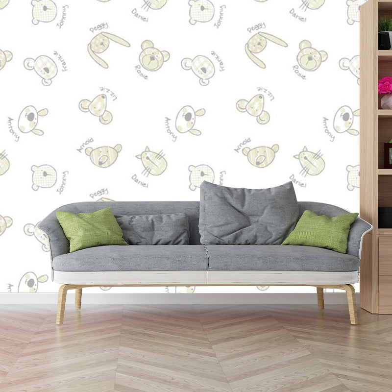 Animal Heads Wall Paper Murals Cartoon Waterproofing Kids Bedroom Wall Decor, Full Size