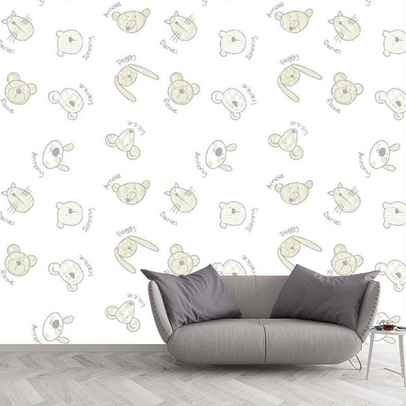 Animal Heads Wall Paper Murals Cartoon Waterproofing Kids Bedroom Wall Decor, Full Size