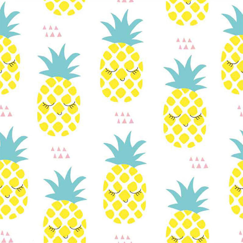 Food Pineapple Wall Paper Murals Kids Style Non-Woven Fabric Wall Decor in Yellow and Green