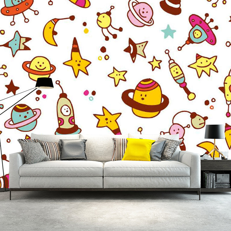 Yellow and Brown Stars Mural Decal Moisture Resistant Wall Covering for Child Bedroom