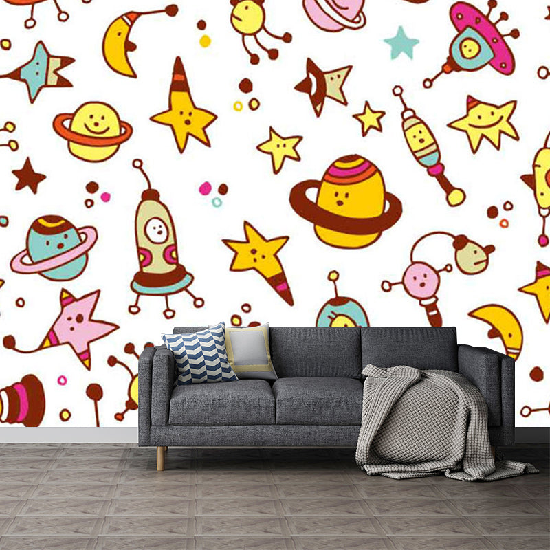 Yellow and Brown Stars Mural Decal Moisture Resistant Wall Covering for Child Bedroom