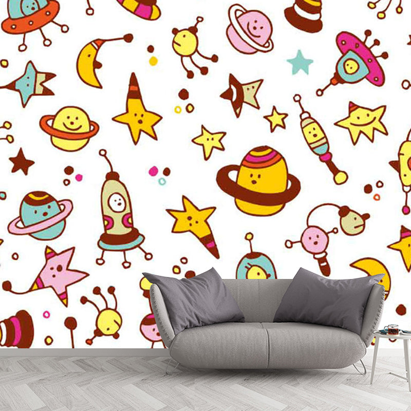 Yellow and Brown Stars Mural Decal Moisture Resistant Wall Covering for Child Bedroom