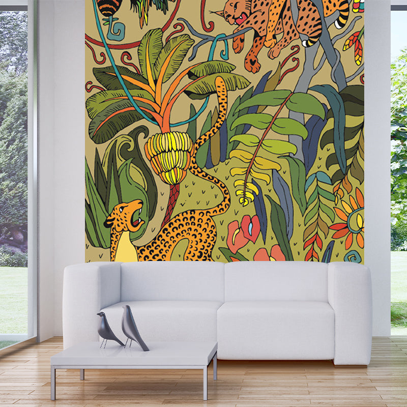 Tropical Cheetah Wall Murals for Decoration, Personalised Size Wall Covering in Brown