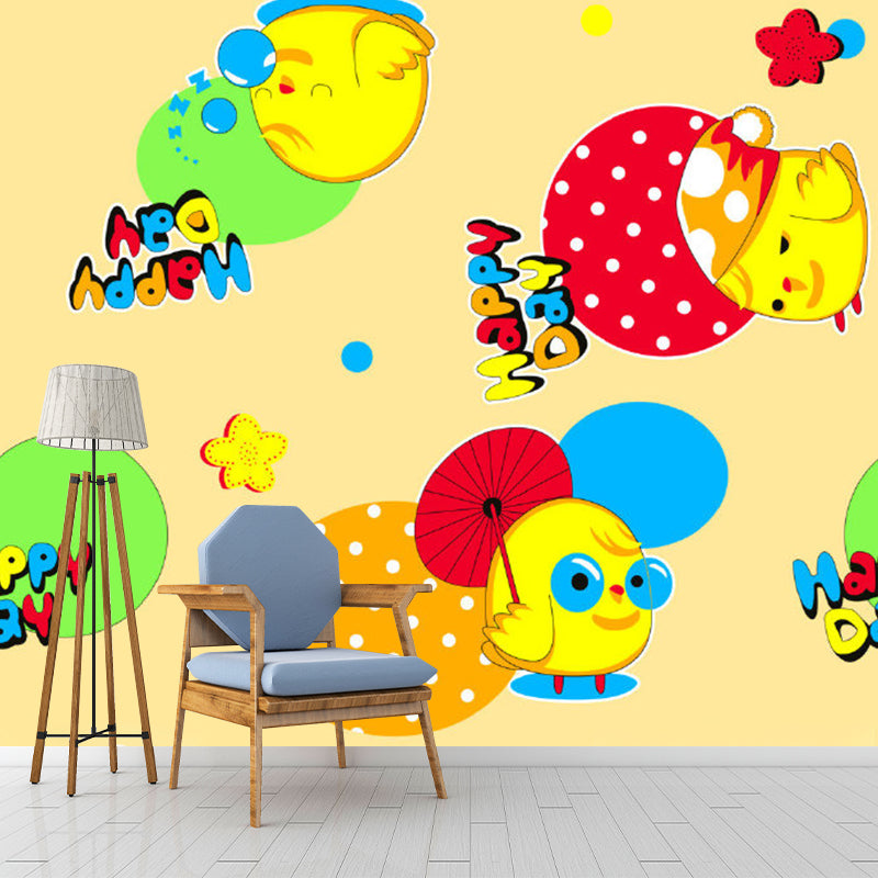 Colorful Chick Wallpaper Murals Dot Pattern Moisture Resistant Wall Covering for Kids Bedroom