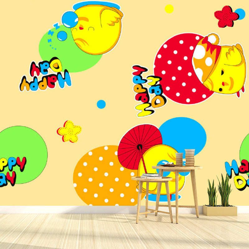 Colorful Chick Wallpaper Murals Dot Pattern Moisture Resistant Wall Covering for Kids Bedroom