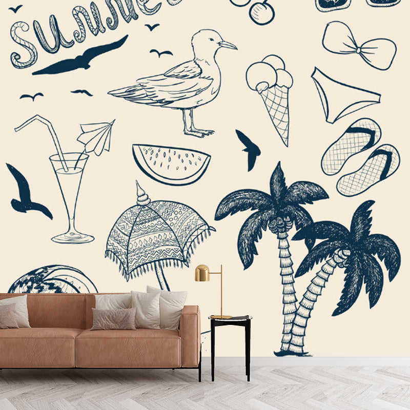 Non-Woven Environmental Wallpaper Murals Kids Style Beach Supplies Wall Covering