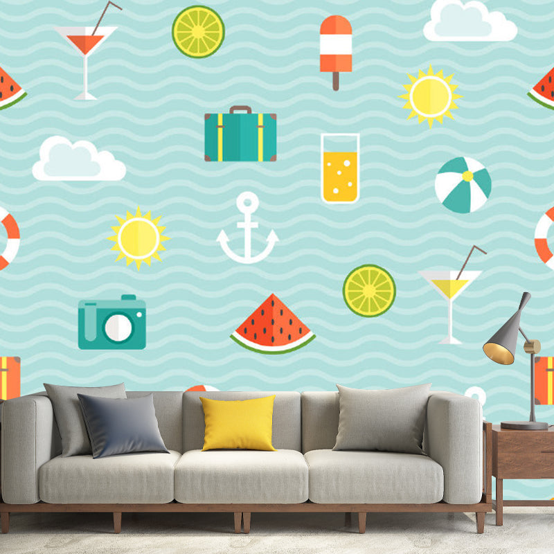 Full Size Food Pattern Murals Moisture Resistant Cartoon Style Kids Bedroom Wall Covering