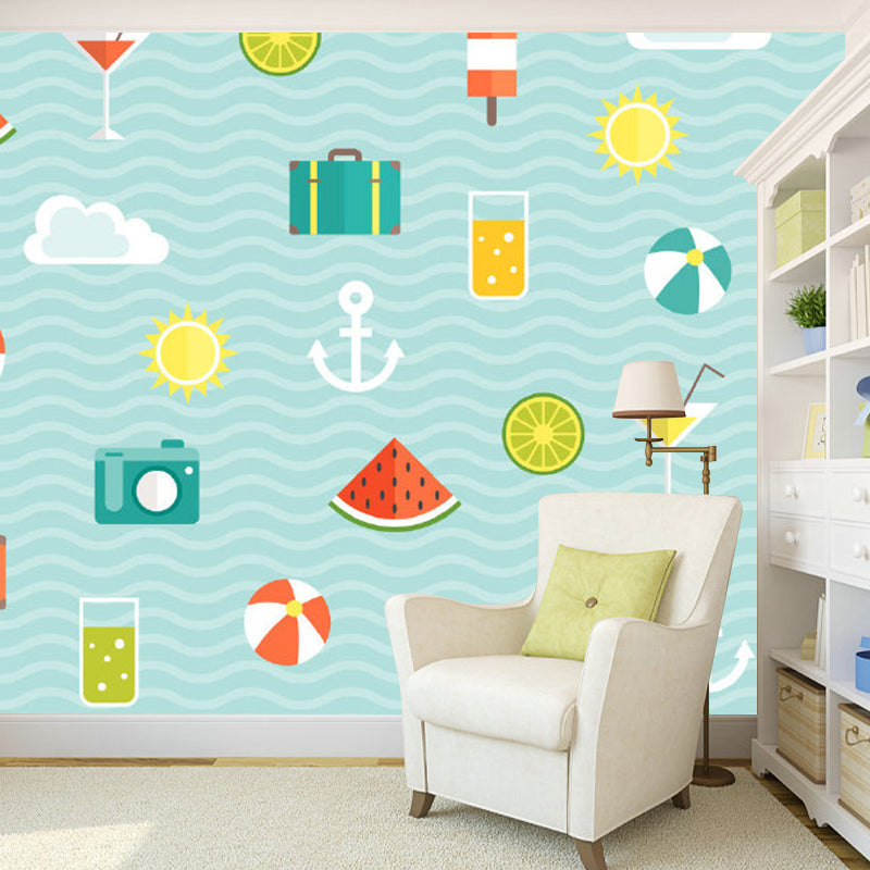 Full Size Food Pattern Murals Moisture Resistant Cartoon Style Kids Bedroom Wall Covering