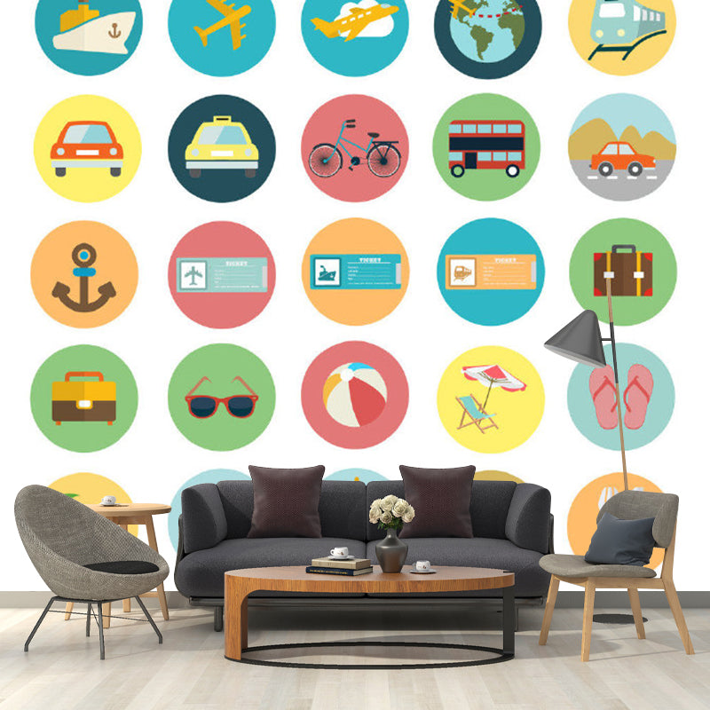 Transportation Wallpaper Murals Cartoon Moisture Resistant Kids Room Wall Decor, Personalised Size