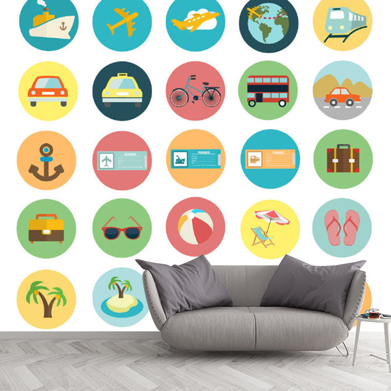 Transportation Wallpaper Murals Cartoon Moisture Resistant Kids Room Wall Decor, Personalised Size