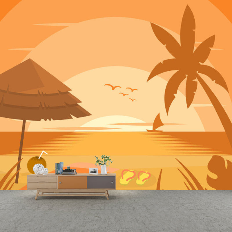 Beach View at Sunset Mural Decal Kids Moisture Resistant Home Wall Covering, Personalised Size