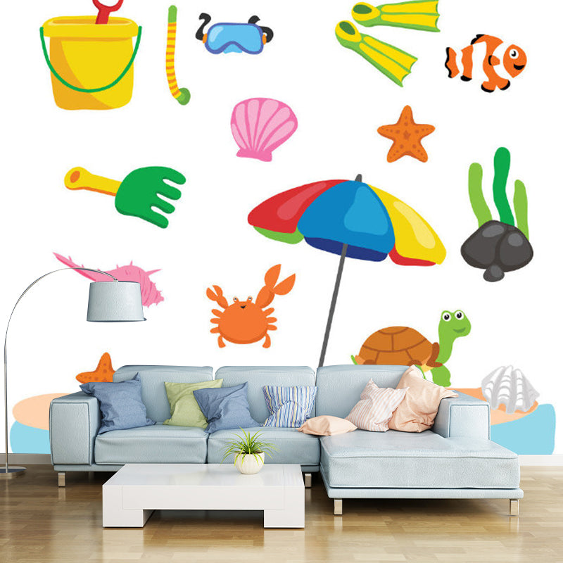 Beach Elements Mural Decal Cartoon Waterproof Kids Bedroom Wall Decor, Made to Measure