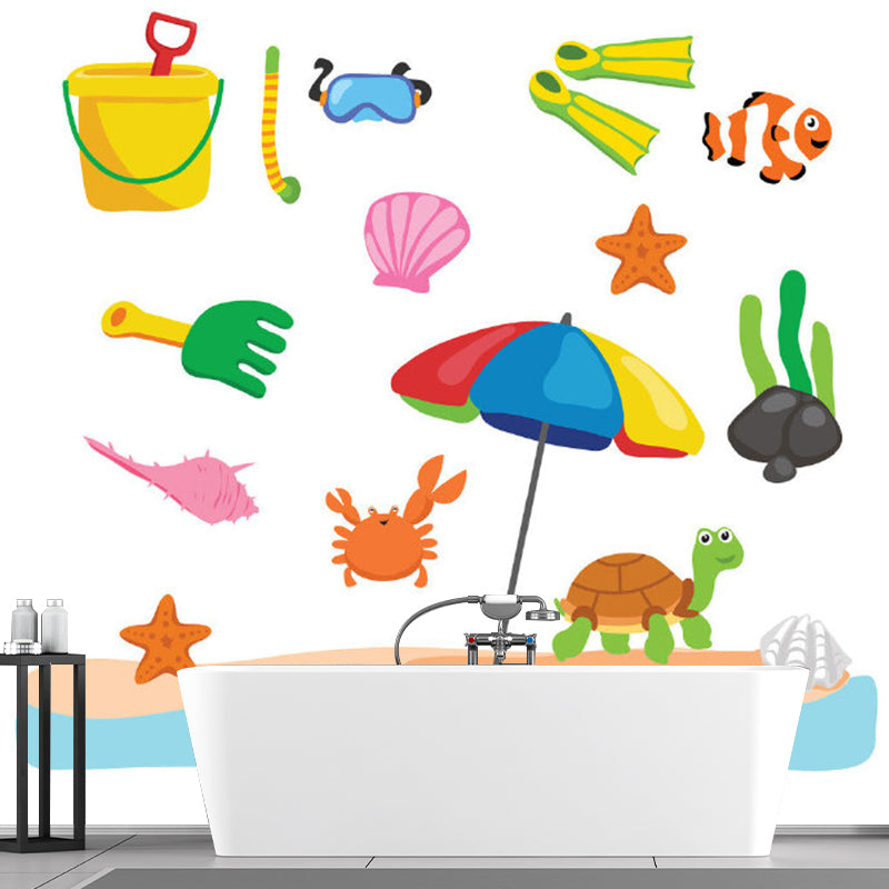 Beach Elements Mural Decal Cartoon Waterproof Kids Bedroom Wall Decor, Made to Measure