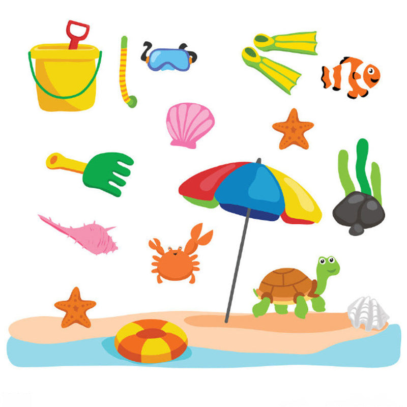 Beach Elements Mural Decal Cartoon Waterproof Kids Bedroom Wall Decor, Made to Measure