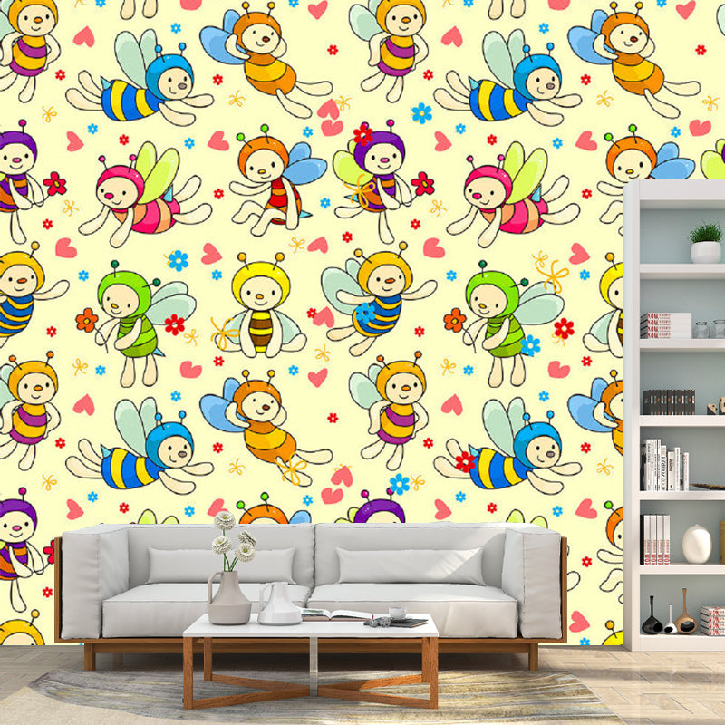 Cartoon Bees Wall Murals Beige Baby Bedroom Wall Covering, Customize Size Available