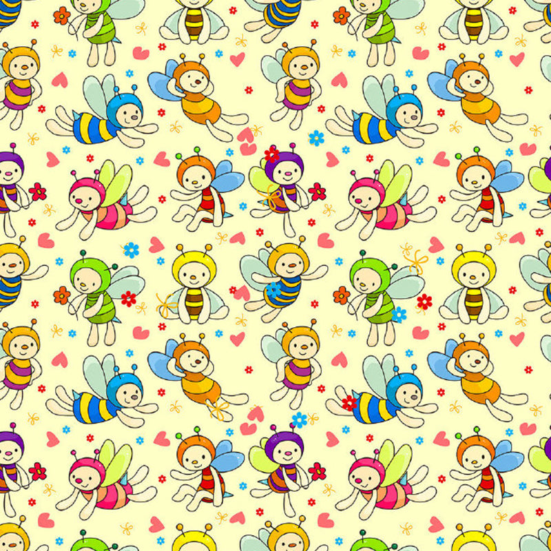 Cartoon Bees Wall Murals Beige Baby Bedroom Wall Covering, Customize Size Available