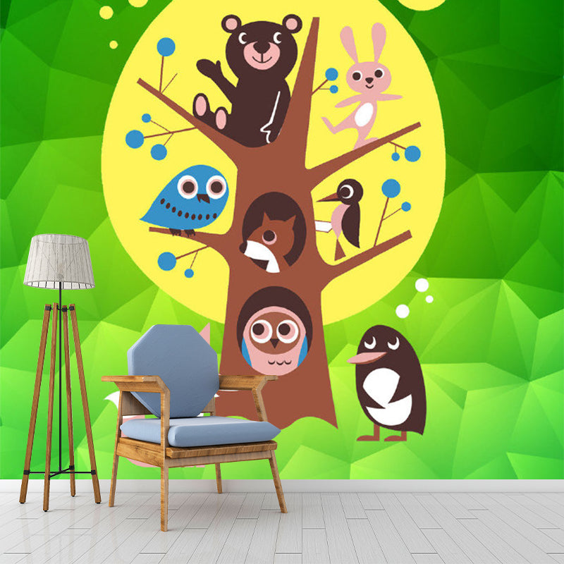 Colorful Animals Wall Mural Decal Tree and Moon Cartoon Decorative Wall Covering for Baby Room