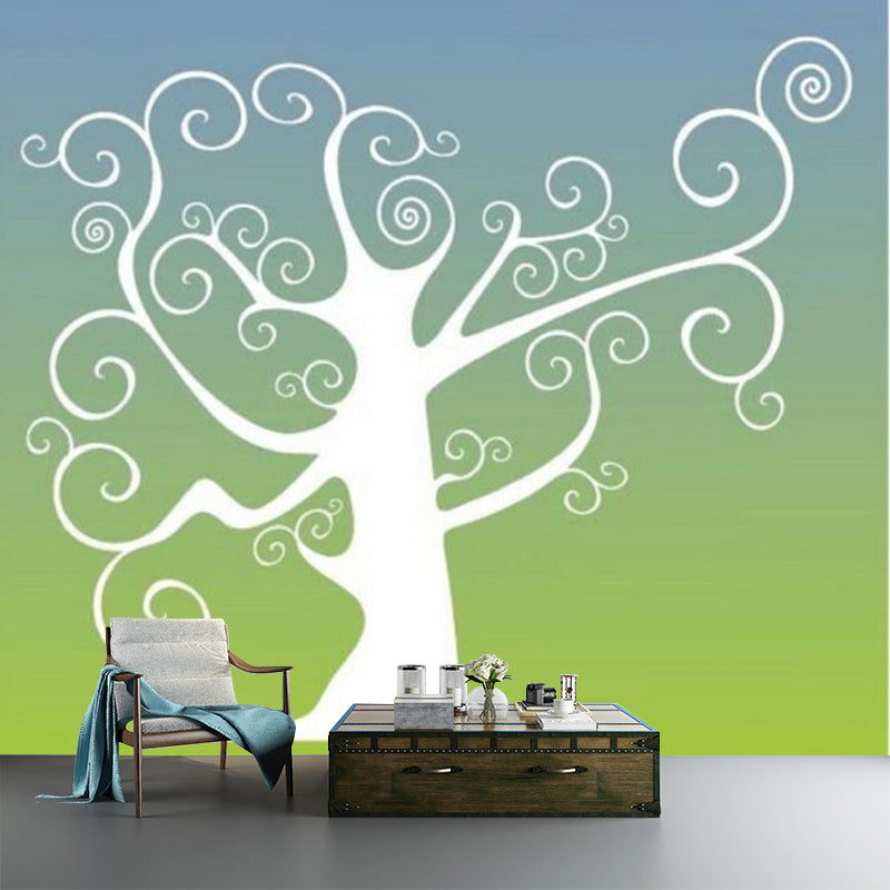 Illustration Tree Murals Decal for Child Bedroom, Blue and Green, Personalised Size