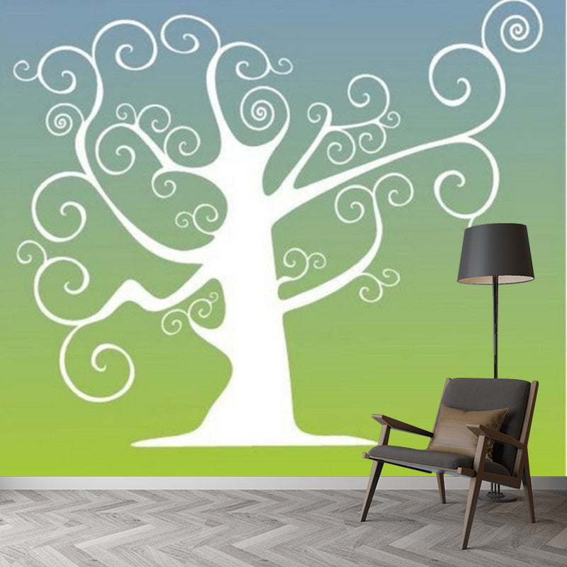 Illustration Tree Murals Decal for Child Bedroom, Blue and Green, Personalised Size