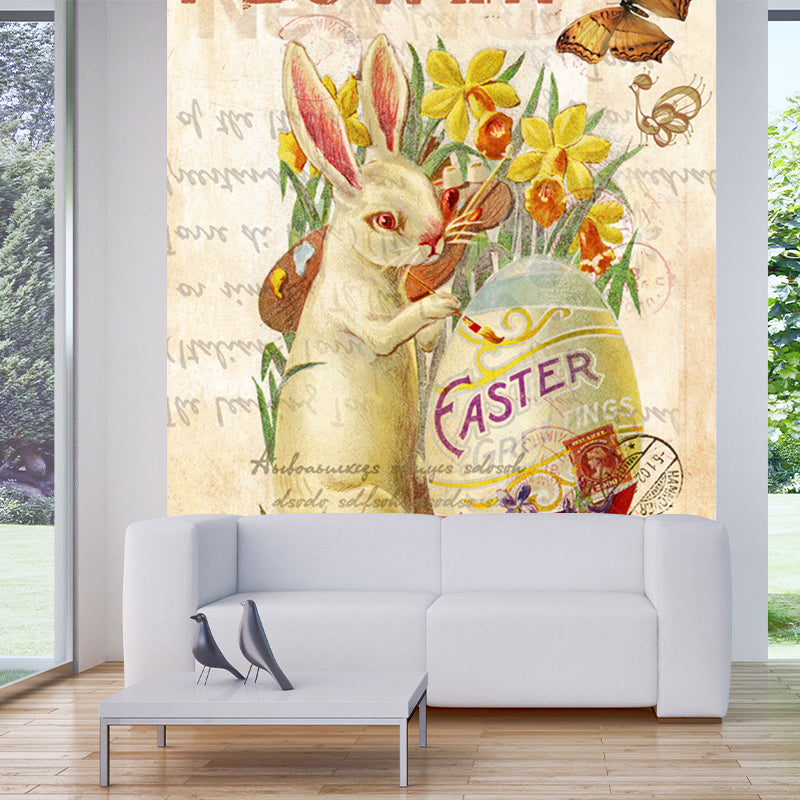 Brown Rabbit Murals Decal Plants Kids Moisture Resistant Wall Art for Accent Wall