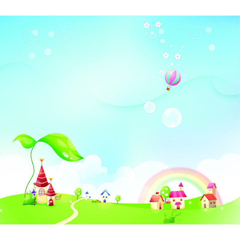 Fantasy View Wallpaper Murals Cartoon Non-Woven Fabric Wall Art in Blue and Green