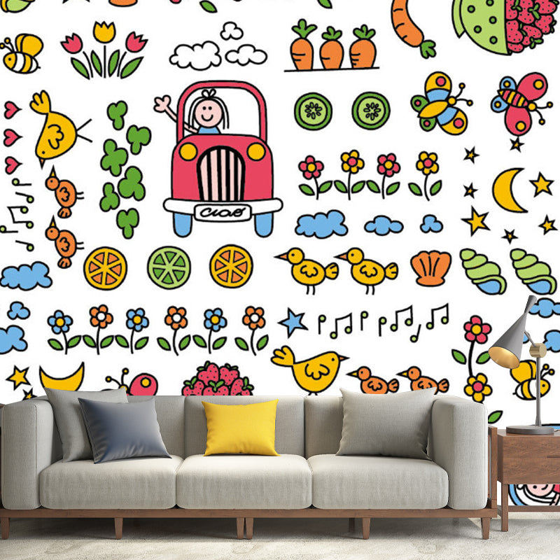 Colorful Animal and Plant Murals Stain Resistant Kids Style Bedroom Wall Covering