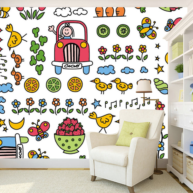 Colorful Animal and Plant Murals Stain Resistant Kids Style Bedroom Wall Covering