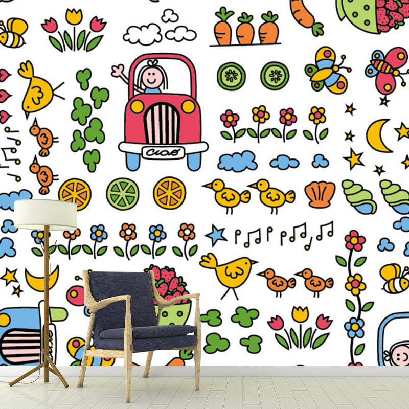 Colorful Animal and Plant Murals Stain Resistant Kids Style Bedroom Wall Covering