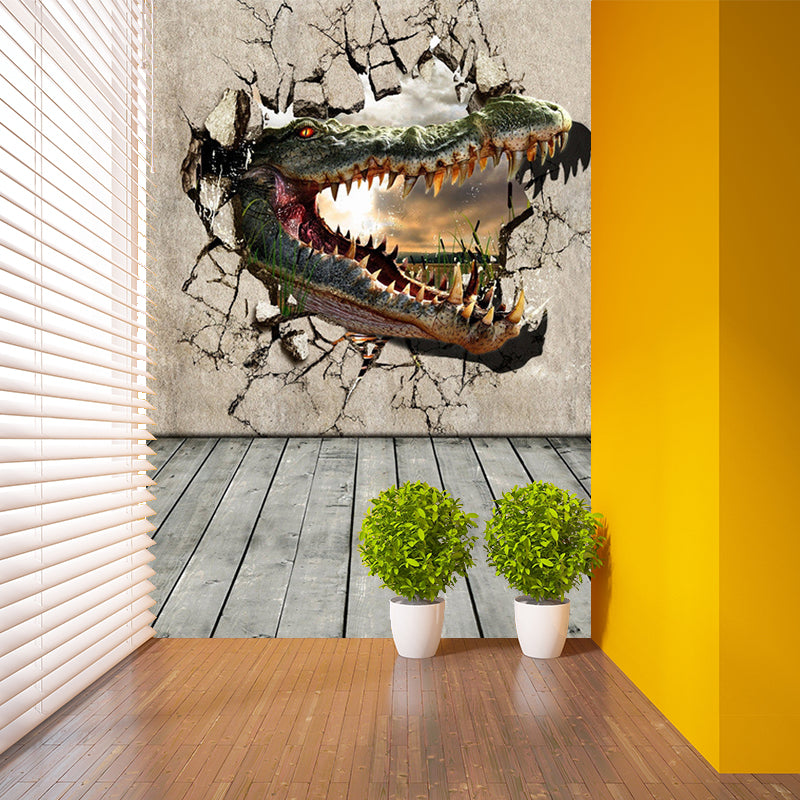 Full Size Dinosaur Mural Decal Moisture Resistant Prints 3D Boys Bedroom Wall Art