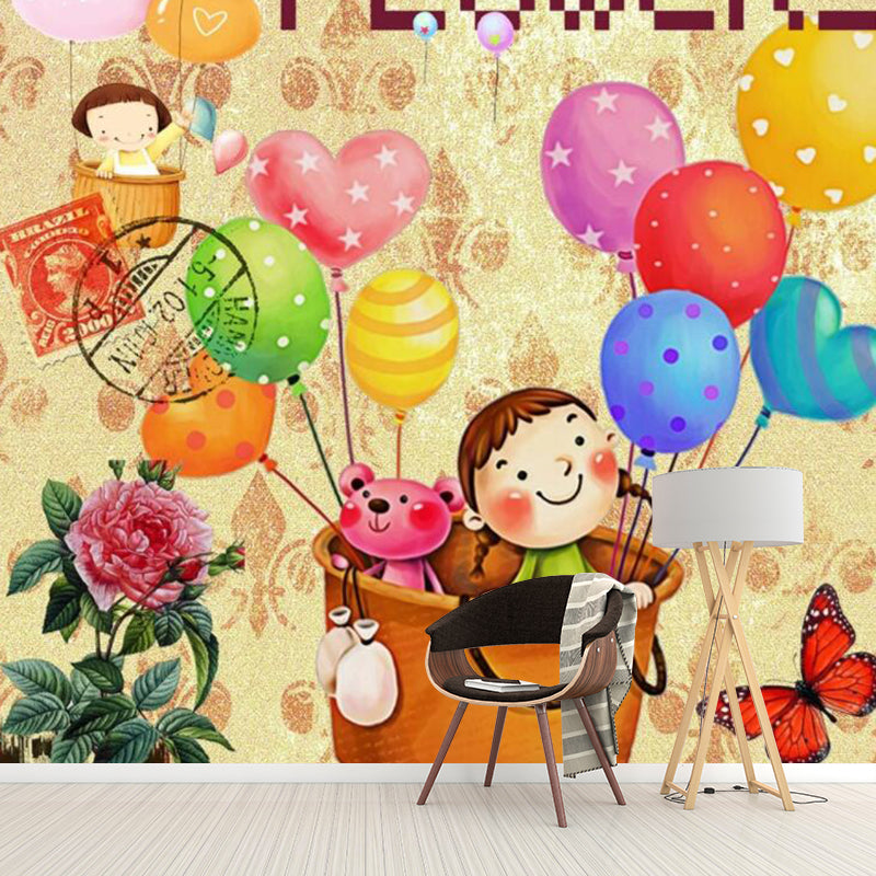 Cartoon Wall Mural Decal Moisture Resistant Bedroom Wall Covering, Customize Size Available